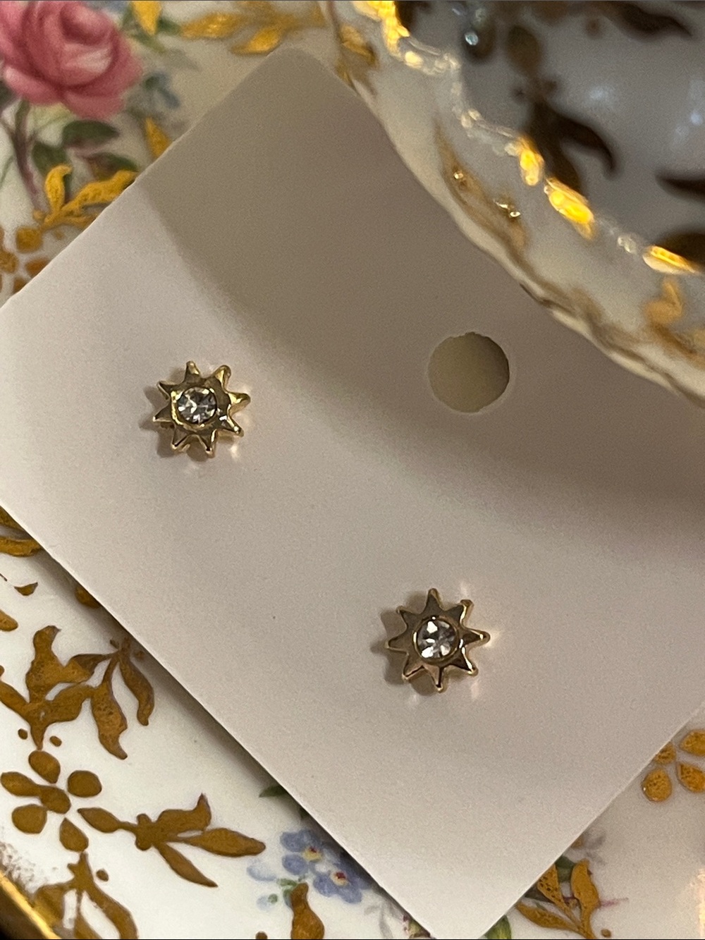 Ann Taylor Loft Gold  Crystal Sun Stud Earrings